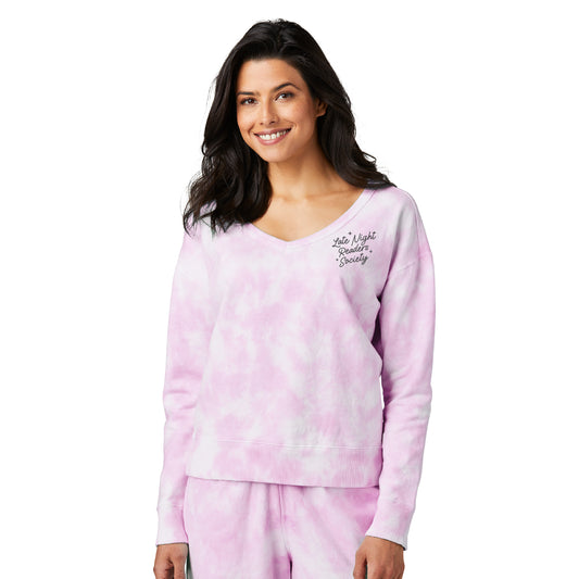 Late Night Readers Society Cloud Tie-Dye V-Neck Sweatshirt