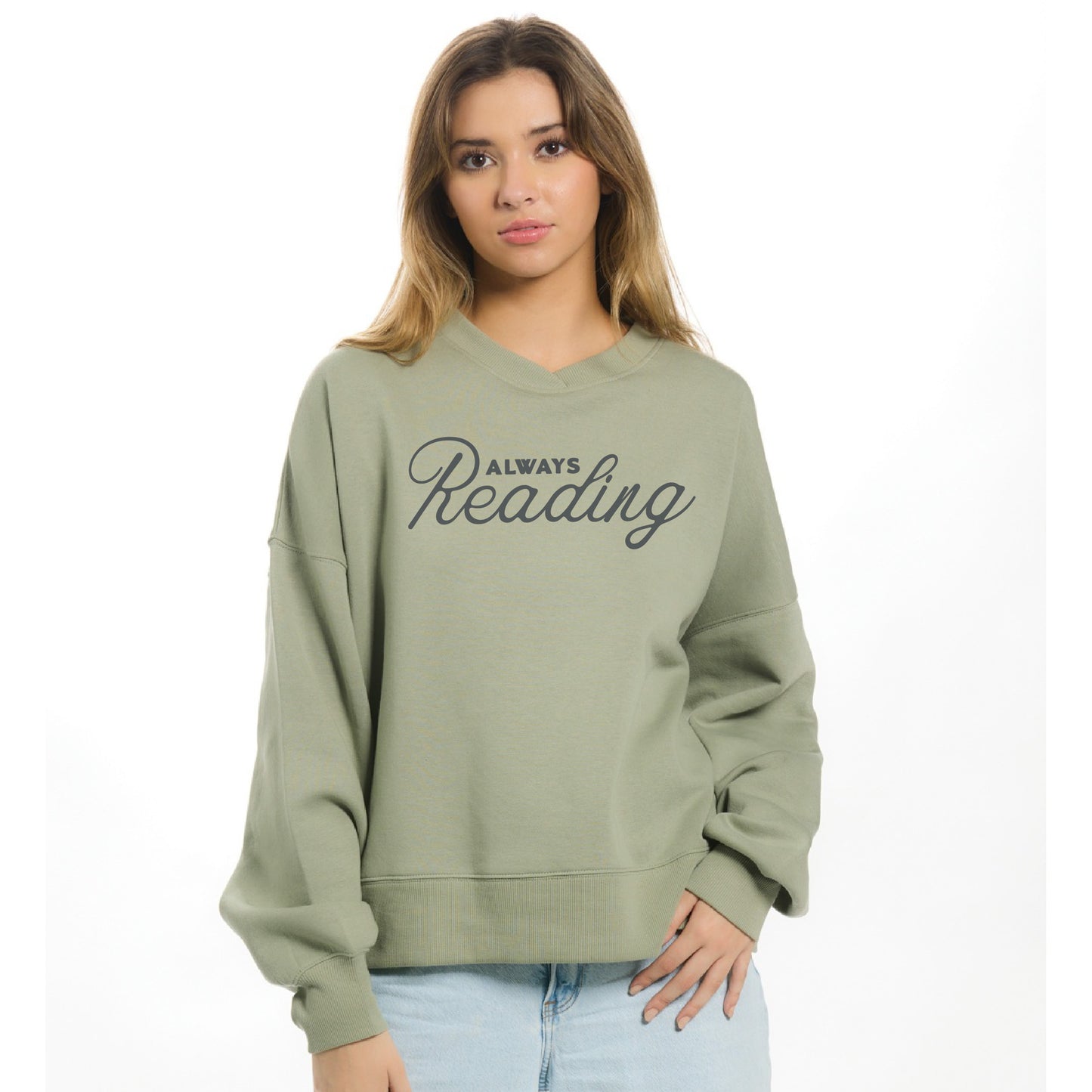 Always Reading Oh So Snuggly Fleece Cross Neck Crew