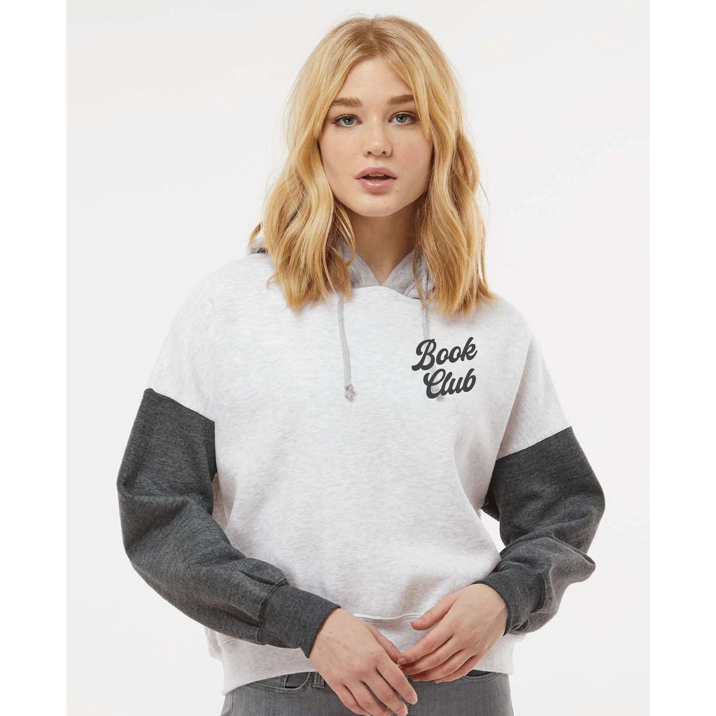 Book Club Sueded Fleece Colorblock Crop Hoodie