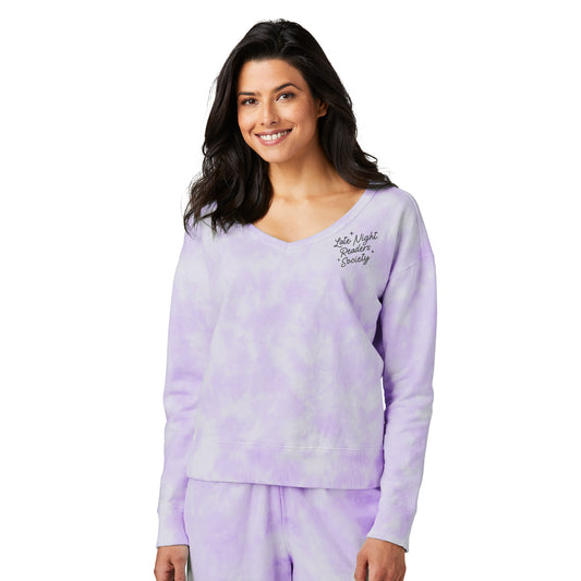 Late Night Readers Society Cloud Tie-Dye V-Neck Sweatshirt