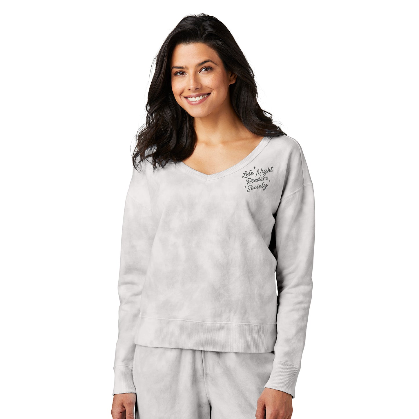 Late Night Readers Society Cloud Tie-Dye V-Neck Sweatshirt