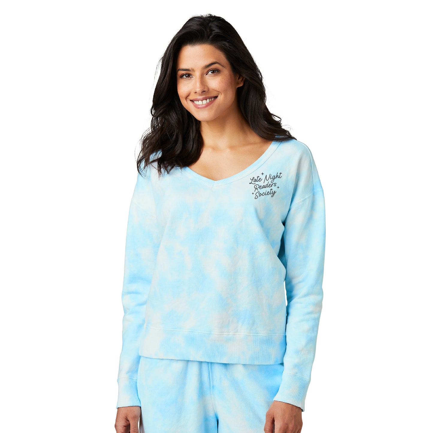 Late Night Readers Society Cloud Tie-Dye V-Neck Sweatshirt